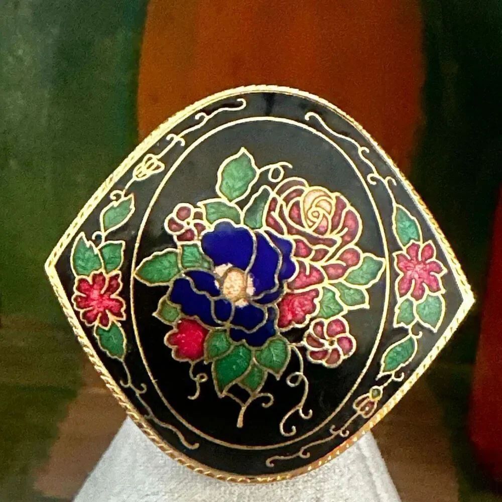 Vintage Cloisonné Floral Brooch